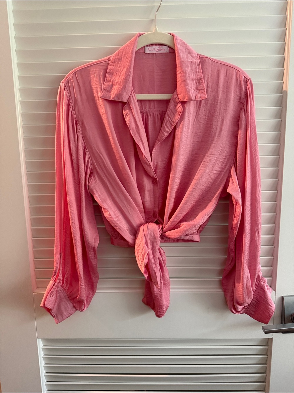 Pink Tie-Front Button-Down Blouse